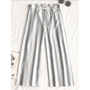 Belted Stripe Wide Leg Pants